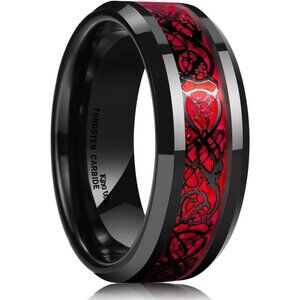 Men's Mazarine Celtic Dragon Tungsten Carbide Band Ring Comfort Fit